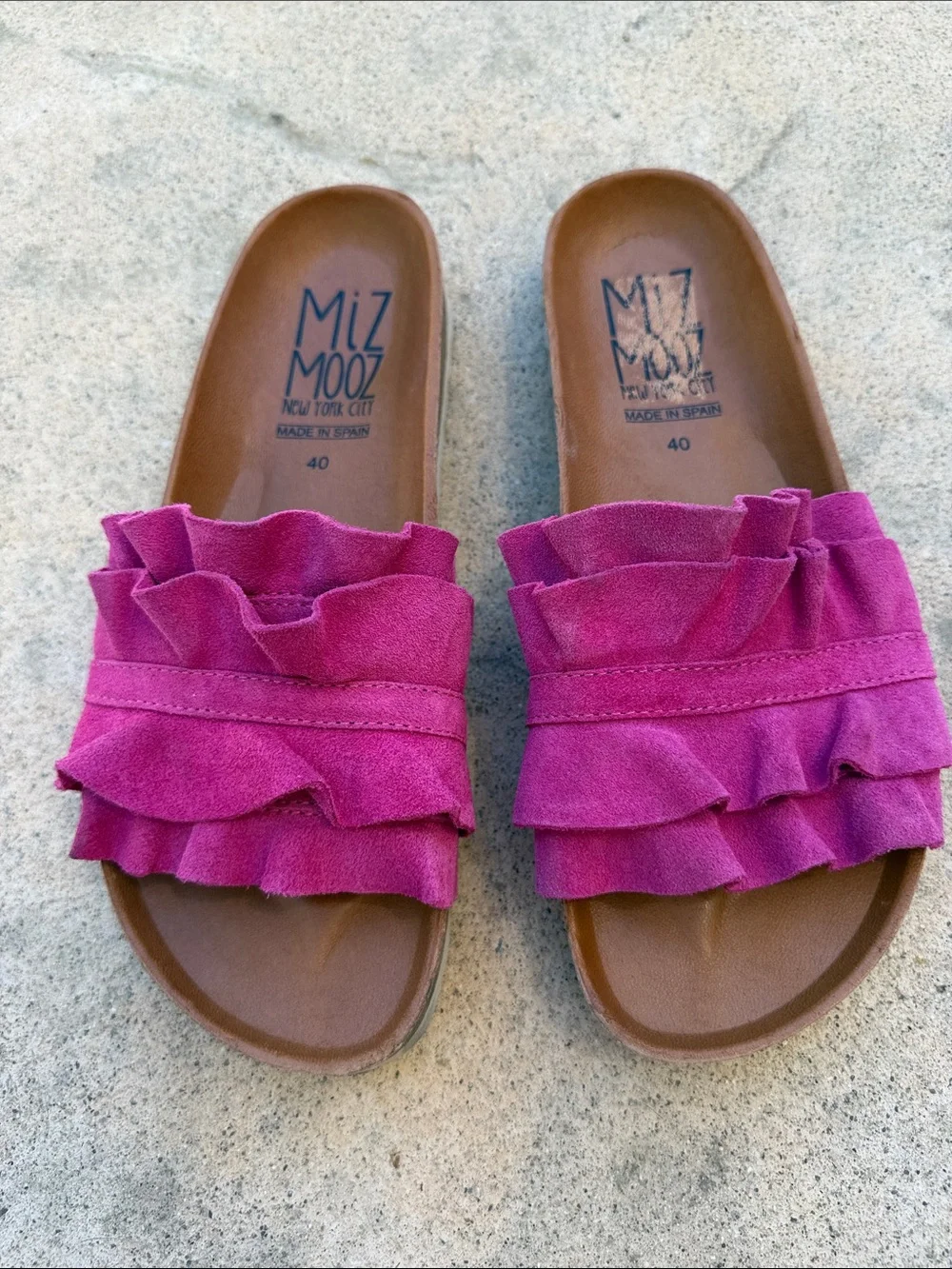 Miz Mooz New York City Rocio Fushia Suede Slide Sandal Women's Size 40/9-9.5